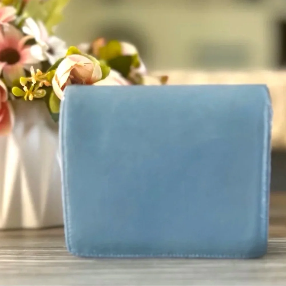Dior Rare Dusty Sky Blue Soft Lambskin Genuine Leather Compact Wallet Purse